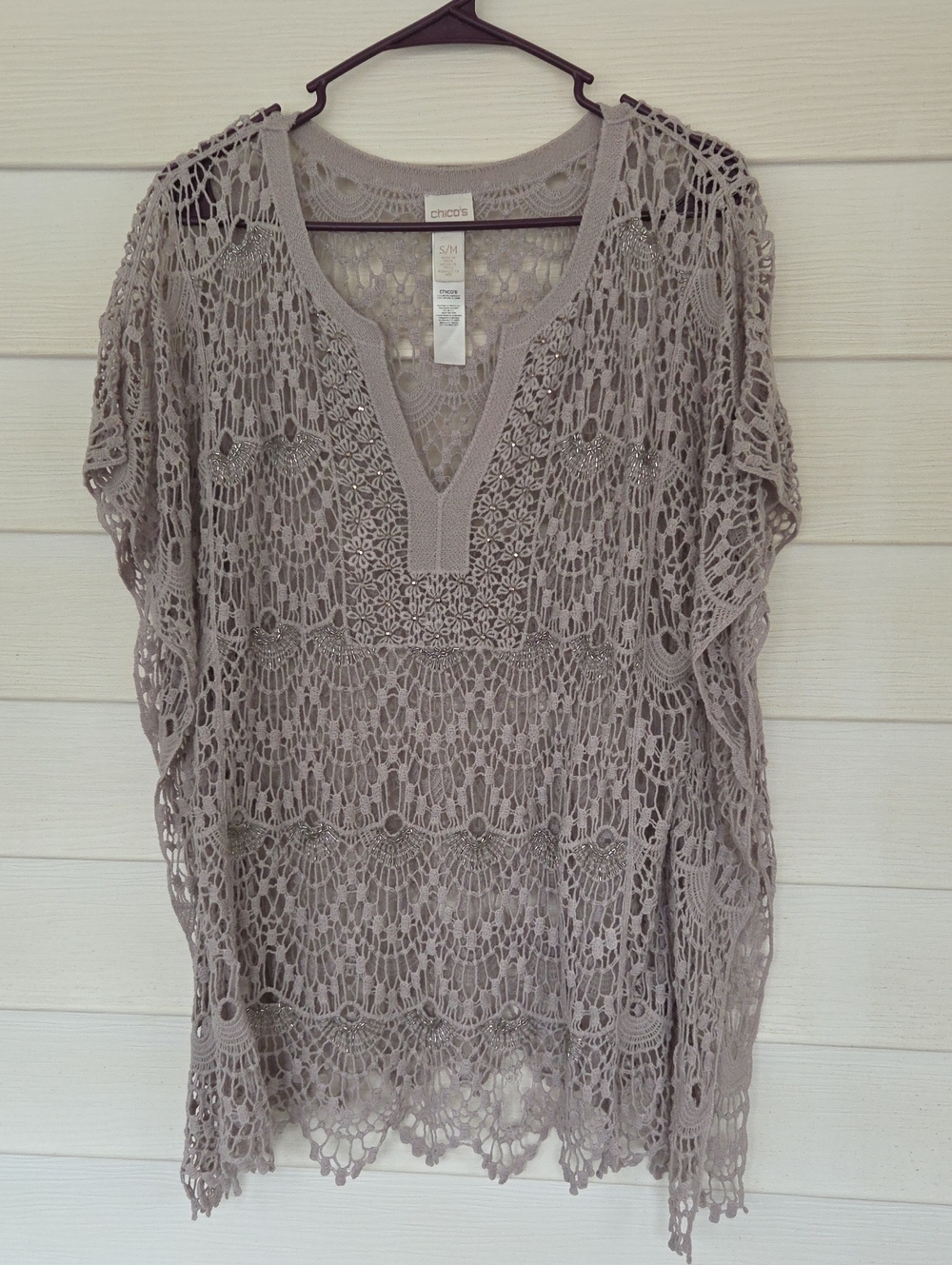 Chico's Taupe Crochet Lace V-Neck Tunic